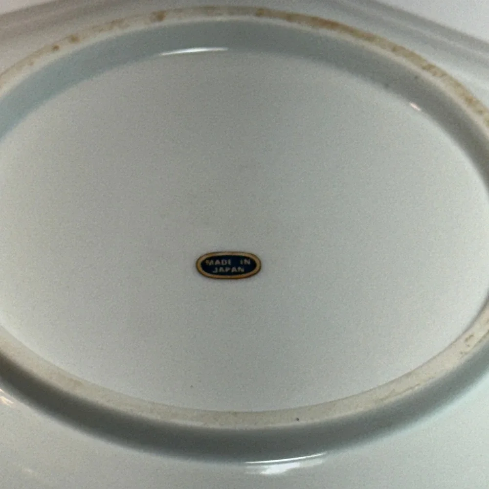 Octagon Shaped Ceramic Plate Iris Flower Design Pastel Colors‎ Blue Rim
